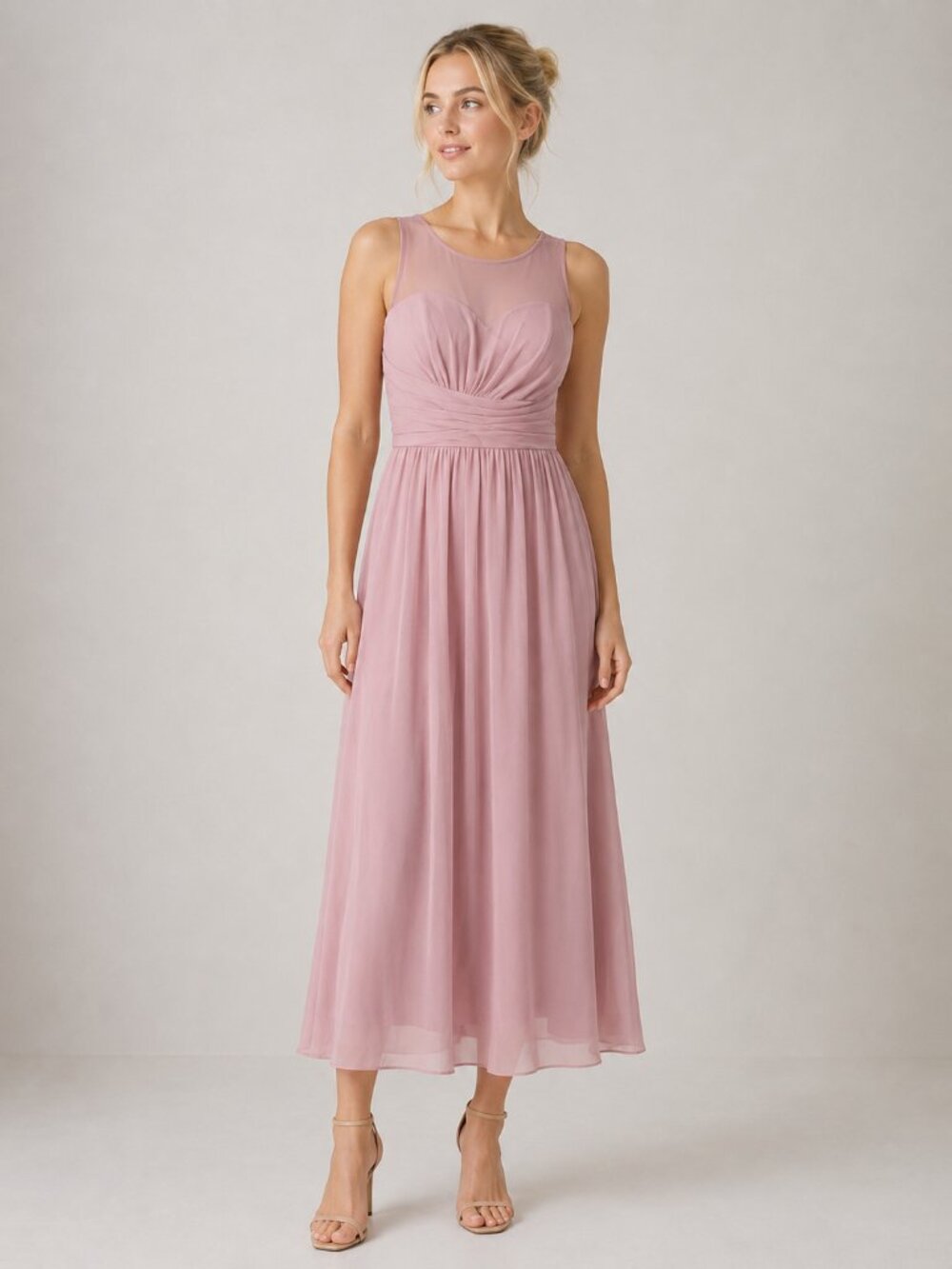2/$30 Brideside Bridesmaid Maxi Formal Dress Ruched Pleated Dusty Rose 6 #A3293